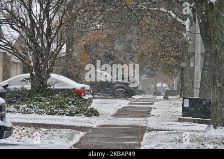 Der Winterschneesturm traf Toronto, Ontario, Kanada, am 11. November 2019. Es wird erwartet, dass der Sturm im Großraum Toronto zwischen 10-15 Zentimetern Schnee fallen wird. (Foto von Creative Touch Imaging Ltd./NurPhoto) Stockfoto