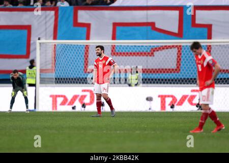 Georgi Dzhikiya aus Russland reagiert während der UEFA Euro 2020 Qualifier zwischen Russland und Belgien am 16. November 2019 in Sankt Petersburg, Russland. (Foto von Igor Russak/NurPhoto) Stockfoto