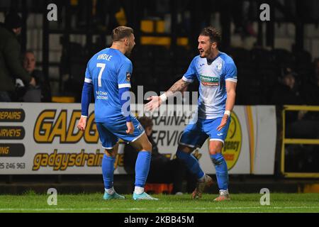 Jack Hinddel (7) von Barrow AFC feiert, nachdem er beim Vanarama National League-Spiel zwischen Notts County und Barrow in der Meadow Lane, Nottingham, am Samstag, dem 16.. November 2019 ein Tor auf 0-3 gemacht hat. (Foto von Jon Hobley/ MI News/NurPhoto) Stockfoto