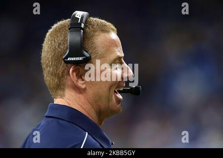 Jason Garrett, Cheftrainer der Dallas Cowboys, reagiert nach einem Cowboys-Touchdown während der zweiten Hälfte eines NFL-Fußballspiels gegen die Detroit Lions in Detroit, Michigan, USA, am Sonntag, 17. November 2019. (Foto von Amy Lemus/NurPhoto) Stockfoto