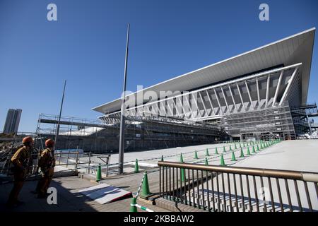 Außenansicht des Tokyo Aquatics Center, Austragungsort der Olympischen und Paralympischen Spiele 2020 in Tokio, Japan, 21. November 2019. Die Fertigstellung des Wasserzentrums ist für Februar 2020 geplant. (Foto von Alessandro Di Ciommo/NurPhoto) Stockfoto