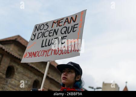 Am dritten Tag des National Strake trifft sich eine Gruppe von Demonstranten auf der Plaza de Bolivar in Bogota, um einen friedlichen Cacerolazo gegen die Regierung von Präsident Ivan Duque durchzuführen. Demonstranten werden von der mobilen Staffel von Riot (ESMAD) vertrieben. Bogota Kolumbien. 23. November 2019 / NurPhoto Agency / Vannessa Jimenez (Foto von Vanessa Gonzalez/NurPhoto) Stockfoto