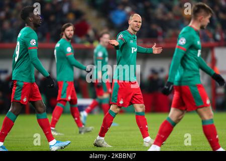 Benedikt Howedes (C) vom FC Lokomotiv Moskva reagiert während des UEFA Champions League-Spiel der Gruppe D zwischen FC Lokomotiv Moskva und Bayer Leverkusen in der RZD Arena am 26. November 2019 in Moskau, Russland. (Foto von Igor Russak/NurPhoto) Stockfoto