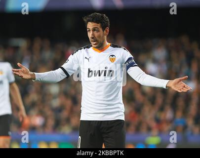 Daniel Parejo aus Valencia reagiert während des UEFA Champions League-Spiels der Gruppe H zwischen Valencia und Chelsea im Mestalla-Stadion am 27. November 2019 in Valencia, Spanien (Foto: Maria Jose Segovia/NurPhoto) Stockfoto