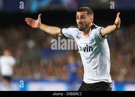 Jose Luis Gaya aus Valencia reagiert während des UEFA Champions League-Spiels der Gruppe H zwischen Valencia und Chelsea im Mestalla-Stadion am 27. November 2019 in Valencia, Spanien (Foto: Maria Jose Segovia/NurPhoto) Stockfoto