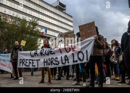 Demonstration gegen den neuen Winter-Notunterkunftsplan des Präfekten von Rhône am 28. November 2019 in Lyon, Frankreich. (Foto von Nicolas Liponne/NurPhoto) Stockfoto