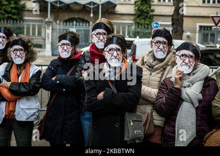 Demonstration gegen den neuen Winter-Notunterkunftsplan des Präfekten von Rhône am 28. November 2019 in Lyon, Frankreich. (Foto von Nicolas Liponne/NurPhoto) Stockfoto