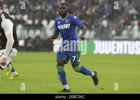 JEREMIE Boga (US Sassuolo) beim Fußballspiel der Serie A zwischen Juventus FC und US Sassuolo Calcio im Allianz Stadium am 01. Dezember 2019 in Turin, Italien. Endergebnisse: 2-2. (Foto von Massimiliano Ferraro/NurPhoto) Stockfoto