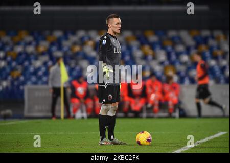 Lukasz Skorupski von Bologna FC während der Serie Ein Spiel zwischen SSC Napoli und Bologna FC im Stadio San Paolo Neapel Italien am 1. Dezember 2019. (Foto von Franco Romano/NurPhoto) Stockfoto