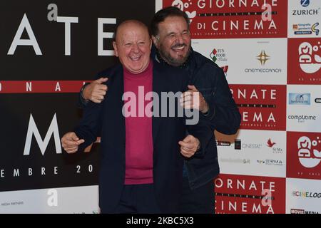 Massimo Boldi und Christian De Sica nehmen am 2. Dezember 2019 an einer Fotozelle während des Giornate Professionali del Cinema Sorrento Italien 41. Teil. (Foto von Franco Romano/NurPhoto) Stockfoto