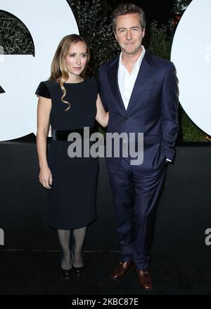 WEST HOLLYWOOD, LOS ANGELES, KALIFORNIEN, USA - 05. DEZEMBER: Shauna Robertson und Edward Norton kommen zur GQ Men of the Year Party 2019, die am 5. Dezember 2019 im West Hollywood EDITION Hotel in West Hollywood, Los Angeles, Kalifornien, USA, stattfand. (Foto von Xavier Collin/Image Press Agency/NurPhoto) Stockfoto