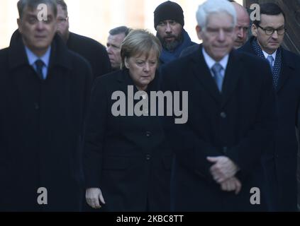 Angela Merkel, Bundeskanzlerin der Bundesrepublik Deutschland, bei ihrem Besuch im ehemaligen nationalsozialistischen Konzentrations- und Vernichtungslager Auschwitz I. am Freitag, den 6. Dezember 2019, im Lager Auschwitz, Oswiecim, Polen. (Foto von Artur Widak/NurPhoto) Stockfoto