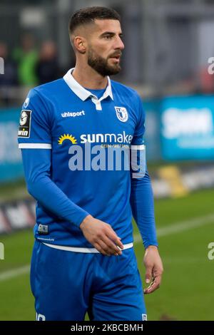 Jürgen Gjassula von 1. FC Magdeburg während des 3. Bundesliga-Spiel zwischen 1. FC Magdeburg und FC Ingolstadt in der MDCC-Arena am 07. Dezember 2019 in Magdeburg. (Foto von Peter Niedung/NurPhoto) Stockfoto