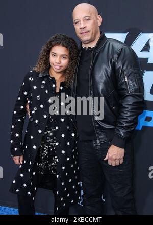 UNIVERSAL CITY, LOS ANGELES, KALIFORNIEN, USA - 07. DEZEMBER: Ähnlich Diesel und Vater/Schauspieler Vin Diesel kommen zur Los Angeles Premiere von Netflix's "Fast and Furious: Spy Racers", die am 7. Dezember 2019 im Universal Cinema AMC im CityWalk Hollywood in Universal City, Los Angeles, Kalifornien, USA, stattfand. (Foto von Xavier Collin/Image Press Agency/NurPhoto) Stockfoto