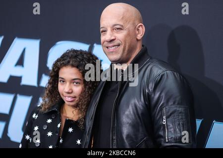 UNIVERSAL CITY, LOS ANGELES, KALIFORNIEN, USA - 07. DEZEMBER: Ähnlich Diesel und Vater/Schauspieler Vin Diesel kommen zur Los Angeles Premiere von Netflix's "Fast and Furious: Spy Racers", die am 7. Dezember 2019 im Universal Cinema AMC im CityWalk Hollywood in Universal City, Los Angeles, Kalifornien, USA, stattfand. (Foto von Xavier Collin/Image Press Agency/NurPhoto) Stockfoto
