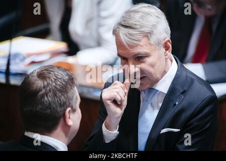 Außenminister Pekka Haavisto während einer Sitzung des finnischen Parlaments am 10. Dezember 2019 in Helsinki, Finnland. (Foto von Antti Yrjonen/NurPhoto) Stockfoto