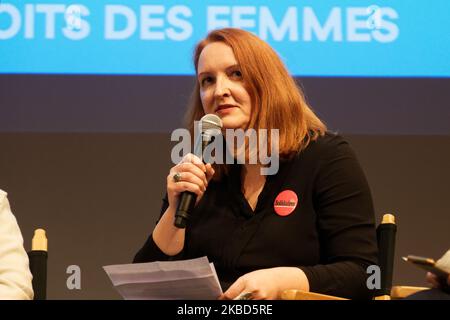 Solidaires Murielle Guilbert nimmt an der Versammlung Teil : Frauen und Pensionen - Frauen protestieren gegen das neue französische Pensionsgesetz - 16. Dezember 2019, Paris (Foto: Daniel Pier/NurPhoto) Stockfoto