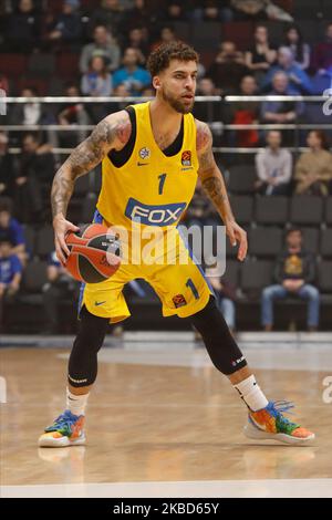 Scottie Wilbekin von Maccabi FOX Tel Aviv in Aktion während des EuroLeague-Basketballspiels zwischen Zenit St. Petersburg und Maccabi FOX Tel Aviv am 17. Dezember 2019 in der Sibur Arena in Sankt Petersburg, Russland. (Foto von Mike Kireev/NurPhoto) Stockfoto