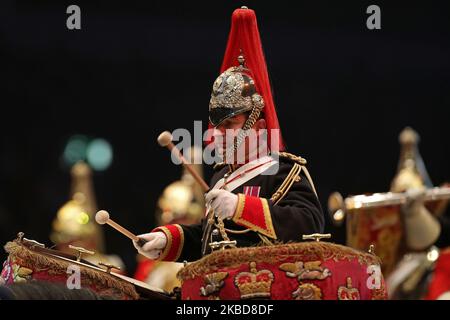 Der Schlagzeuger der Household Cavalry während des Cayenne Puissance Events auf der International Horse Show in Olympia, London am Mittwoch, 18.. Dezember 2019. (Foto von Jon Bromley/MI News/NurPhoto) Stockfoto