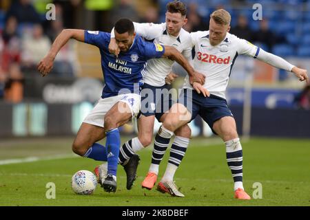 Curtis Nelson, Tom Clarke, Alan Browne während des Sky Bet Championship-Spiels zwischen Cardiff City und Preston North End im Cardiff City Stadium am 21. Dezember 2019 in Cardiff, Wales. (Foto von MI News/NurPhoto) Stockfoto