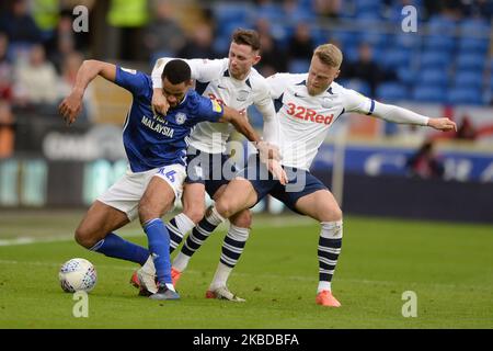 Curtis Nelson, Tom Clarke, Alan Browne während des Sky Bet Championship-Spiels zwischen Cardiff City und Preston North End im Cardiff City Stadium am 21. Dezember 2019 in Cardiff, Wales. (Foto von MI News/NurPhoto) Stockfoto