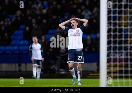 Bolton Wanderers Mittelfeldspieler Ronan Darcy gibt sich am Samstag, den 21.. Dezember 2019, beim Sky Bet League 1-Spiel zwischen Bolton Wanderers und Southend United im University of Bolton Stadium, Bolton, eine verpasste Gelegenheit. (Foto von Andy Whitehead/MI News/NurPhoto) Stockfoto