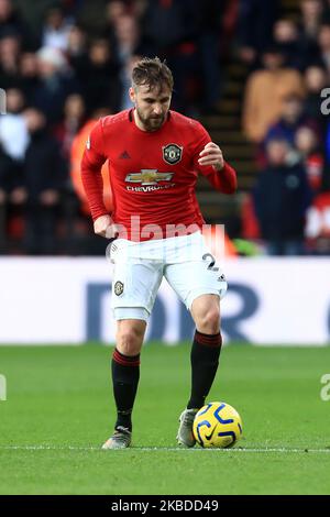 Manchester Uniteds Luke Shaw während des Premier League-Spiels zwischen Watford und Manchester United in der Vicarage Road, Watford am Sonntag, 22.. Dezember 2019. (Foto von Leila Coker/ MI News/NurPhoto) Stockfoto