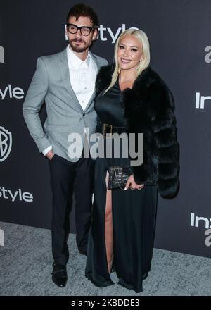 (DATEI) Hilary Duff und Matthew Koma sind verheiratet. BEVERLY HILLS, LOS ANGELES, KALIFORNIEN, USA - 06. JANUAR: Der Sänger Matthew Koma und die Freundin/Schauspielerin Hilary Duff kommen zur InStyle and Warner Bros. Picturs Golden Globe Awards After Party 2019, die am 6. Januar 2019 im Beverly Hilton Hotel in Beverly Hills, Los Angeles, Kalifornien, USA, stattfand. (Foto von Xavier Collin/Image Press Agency/NurPhoto) Stockfoto