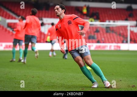 Lewis Travis (27) von Blackburn Rovers erwärmt sich während des Sky Bet Championship-Spiels zwischen Nottingham Forest und Blackburn Rovers am City Ground, Nottingham, am Mittwoch, 1.. Januar 2020. (Foto von Jon Hobley/ MI News/NurPhoto) Stockfoto