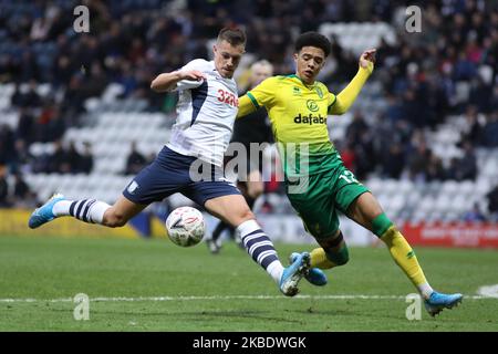 Billy Bodin von Preston North End kämpft während des Matches der FA Cup Third Round zwischen Preston North End und Norwich City am Samstag, dem 4.. Januar 2020, um den Besitz mit Jamal Lewis von Norwich City in Deepdale, Preston. (Foto von Tim Markland/MI News/NurPhoto) Stockfoto