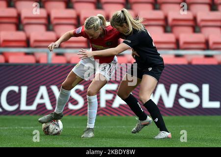 Millie Turner von Manchester United Women und Gemma Evans von Bristol City Women beim Barclays FA Women's Super League-Spiel zwischen Manchester United und Bristol City am Sonntag, 5.. Januar 2020, im Leigh Sport Stadium, Leigh. (Foto von Eddit Garvey/MI News/NurPhoto) Stockfoto