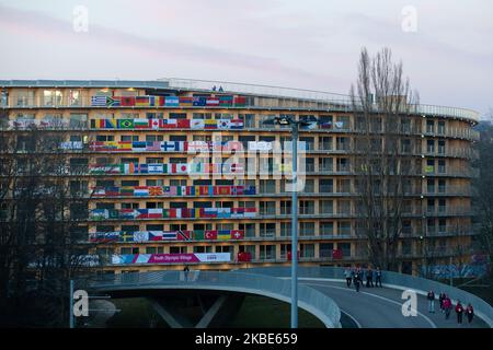 Die Universität Lausanne wurde am 9. Januar 2020 im Rahmen der Olympischen Jugendspiele in Lausanne 2020 in Lausanne, Schweiz, zum Olympischen Dorf umgewandelt. (Foto von Dominika Zarzycka/NurPhoto) Stockfoto