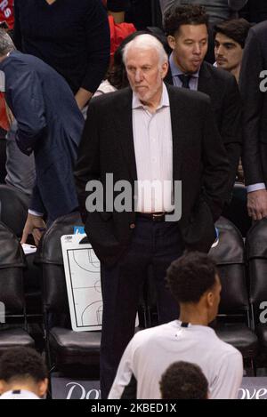 Gregg Popovich Cheftrainer der San Antonio Spurs während des NBA-Saisonspiels Toronto Raptors gegen San Antonio Spurs in der Scotiabank Arena am 12. Januar 2020 in Toronto, Kanada (San Antonio Spurs gewann 105-104) (Foto: Anatoliy Cherkasov/NurPhoto) Stockfoto