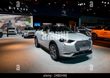 Der französische Automobilkonzern Peugeot-roen-DS-Opel stellt am 09. Januar 2020 auf dem Brüsseler Automobilsalon 2020 in Brussel, Belgien, sein Modell „Honda DS3 Crossback“ aus. (Foto: Daniel Pier/NurPhoto) Stockfoto