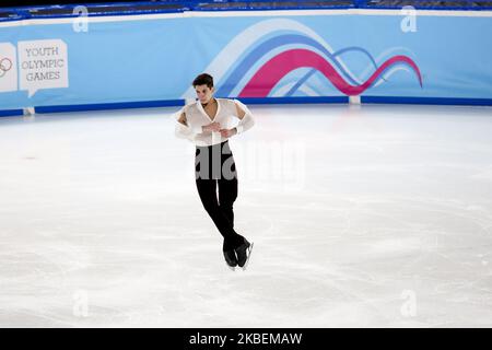 Kokura Andrey aus der Ukraine tritt am 15. Januar 2020 im Eiskunstlauf an: Mixed NOC Team Men Single Skating am 6. Tag der Olympischen Jugendspiele Lausanne 2020 in Les Tuffes Nordic Centre, Frankreich. (Foto von Dominika Zarzycka/NurPhoto) Stockfoto
