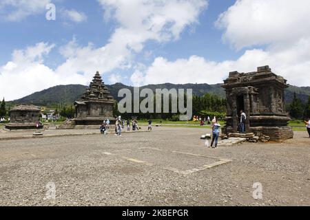 Touristen sind am 12. Januar 2020 im Arjuna-Tempelkomplex, einem Hindu-Tempelgebäude im Dieng-Plateau, Banjarnegara Regency, Zentral-Java, zu finden. (Foto von Adriana Adie/NurPhoto) Stockfoto