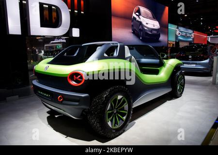 Auf der Brussels Dream Cars Show 2020 stellt die Marke Volkswagen am 9. Januar 2020 in Brüssel, Belgien, ihr neues Modell Volkswagen ID-Buggy aus. (Foto von Daniel Pier/NurPhoto) Stockfoto