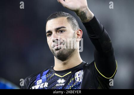 Parma-Torwart Luigi Sepe (1) schaut während des Serie-A-Fußballspiels Nr.20 JUVENTUS - PARMA am 19. Januar 2020 im Allianz-Stadion in Turin, Piemont, Italien, nach. (Foto von Matteo Bottanelli/NurPhoto) Stockfoto