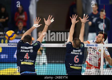 Der italienische Spieler Cavuto Oreste vom Team Consar Ravenna spielt während der 15.. Runde der SuperLega Credem Banca Serie A von Allianz Powervolley Milano und Consar Ravenna (Foto: Andrea Diodato/NurPhoto) Stockfoto