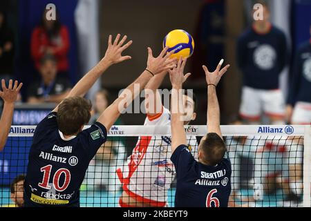 Der italienische Spieler Cavuto Oreste vom Team Consar Ravenna spielt während der 15.. Runde der SuperLega Credem Banca Serie A von Allianz Powervolley Milano und Consar Ravenna (Foto: Andrea Diodato/NurPhoto) Stockfoto