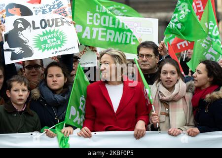 Der Präsident von Manif pour tous (Demonstration für alle), Ludovine de La Rochere, während der Demonstration gegen die PMA (medizinisch unterstützte Reproduktion) für alle Frauen und die GPA (Leihmutterschaft) am 19.. Januar 2020 in Paris, Frankreich. (Foto von Jerome Gilles/NurPhoto) Stockfoto