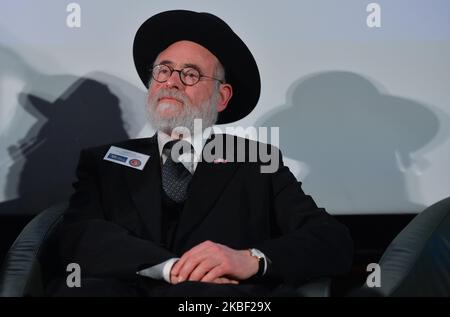 Oberrabbiner Binyomin Jacobs aus den niederlanden beim Eröffnungstag der zweitägigen Veranstaltung und Konferenz „Delegation to Auschwitz“ in Krakau-Auschwitz. Am Eröffnungstag sprachen Mitglieder der EJA und eingeladene EU-Parlamentarier die Notwendigkeit der Holocaust-Aufklärung in Europa als oberste Priorität an. Am 20. Januar 2020 in Krakau, Polen. (Foto von Artur Widak/NurPhoto) Stockfoto