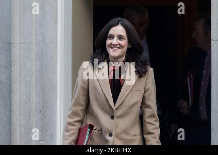 Die Ministerin für Umwelt, Ernährung und Angelegenheiten des ländlichen Raums, Theresa Villiers, nimmt am 21. Januar 2020 an einer wöchentlichen Kabinettssitzung in der Downing Street im Zentrum von London Teil. (Foto von Wiktor Szymanowicz/NurPhoto) Stockfoto