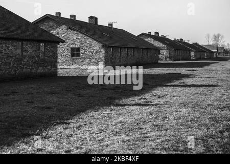 Kaserne im ehemaligen KZ-Vernichtungslager Auschwitz II-Birkenau in Oswiecim, Polen, am 21. Januar 2020. Am 27.. Januar begehen die Staats- und Regierungschefs der Welt den 75.. Jahrestag der Befreiung von Auschwitz. (Foto von Beata Zawrzel/NurPhoto) Stockfoto