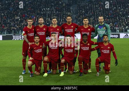 Die Spieler VON AS Roma vor dem Viertelfinale des italienischen Pokals zwischen dem FC Juventus und AS Roma im Allianz Stadium am 22. Januar 2020 in Turin, Italien. Juventus gewann 3-1 gegen Roma. (Foto von Massimiliano Ferraro/NurPhoto) Stockfoto