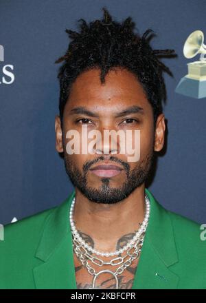 BEVERLY HILLS, LOS ANGELES, KALIFORNIEN, USA - 25. JANUAR: Miguel kommt zur Recording Academy und Clive Davis' Pre-GRAMMY Gala 2020, die am 25. Januar 2020 im Beverly Hilton Hotel in Beverly Hills, Los Angeles, Kalifornien, USA, stattfand. (Foto von Xavier Collin/Image Press Agency/NurPhoto) Stockfoto