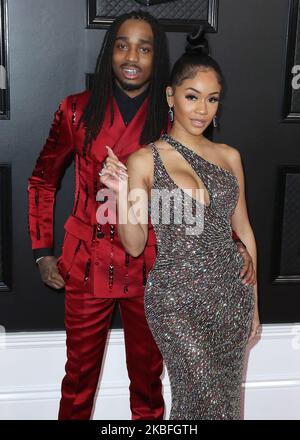 LOS ANGELES, KALIFORNIEN, USA – 26. JANUAR: Quavo und Saweetie kommen bei den jährlichen GRAMMY Awards 62. an, die am 26. Januar 2020 im Staples Center in Los Angeles, Kalifornien, USA, verliehen wurden. (Foto von Xavier Collin/Image Press Agency/NurPhoto) Stockfoto