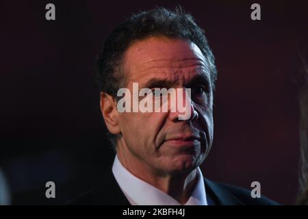 Andrew Cuomo, Gouverneur von New York, vor der offiziellen Zeremonie anlässlich des 75.. Jahrestages der Befreiung des ehemaligen nationalsozialistischen Konzentrations- und Vernichtungslagers Auschwitz II - Birkenau im Bereich des Todesstors gesehen. Am Montag, den 27. Januar 2020, im Konzentrationslager Auschwitz II-Birkenau, Oswiecim, Polen. (Foto von Artur Widak/NurPhoto) Stockfoto