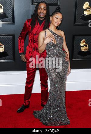 LOS ANGELES, KALIFORNIEN, USA – 26. JANUAR: Quavo und seine Freundin Saweetie kommen bei den jährlichen GRAMMY Awards 62. an, die am 26. Januar 2020 im Staples Center in Los Angeles, Kalifornien, USA, verliehen wurden. (Foto von Xavier Collin/Image Press Agency/NurPhoto) Stockfoto