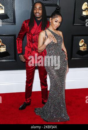 LOS ANGELES, KALIFORNIEN, USA – 26. JANUAR: Quavo und seine Freundin Saweetie kommen bei den jährlichen GRAMMY Awards 62. an, die am 26. Januar 2020 im Staples Center in Los Angeles, Kalifornien, USA, verliehen wurden. (Foto von Xavier Collin/Image Press Agency/NurPhoto) Stockfoto